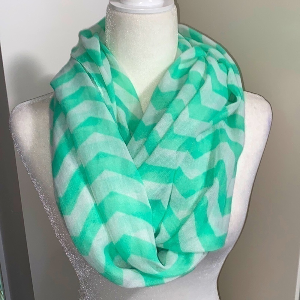 Mint Green White Chevron Lightweight Infinity Scarf